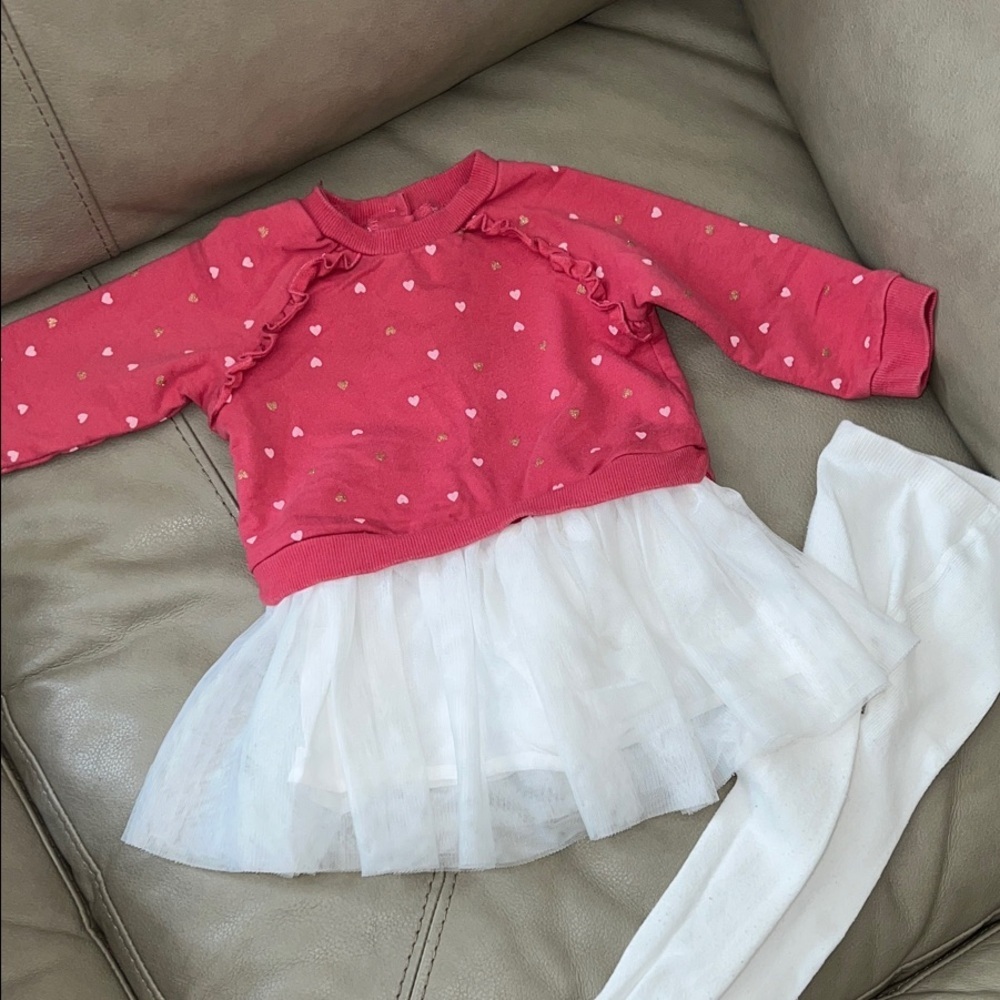 Little Me Pink Heart Sweater Dress Tulle and matching Tights 18 months